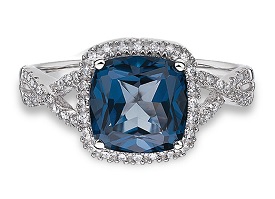 JK Crown® London Blue Topaz & Diamond Halo Ring in 10k White Gold